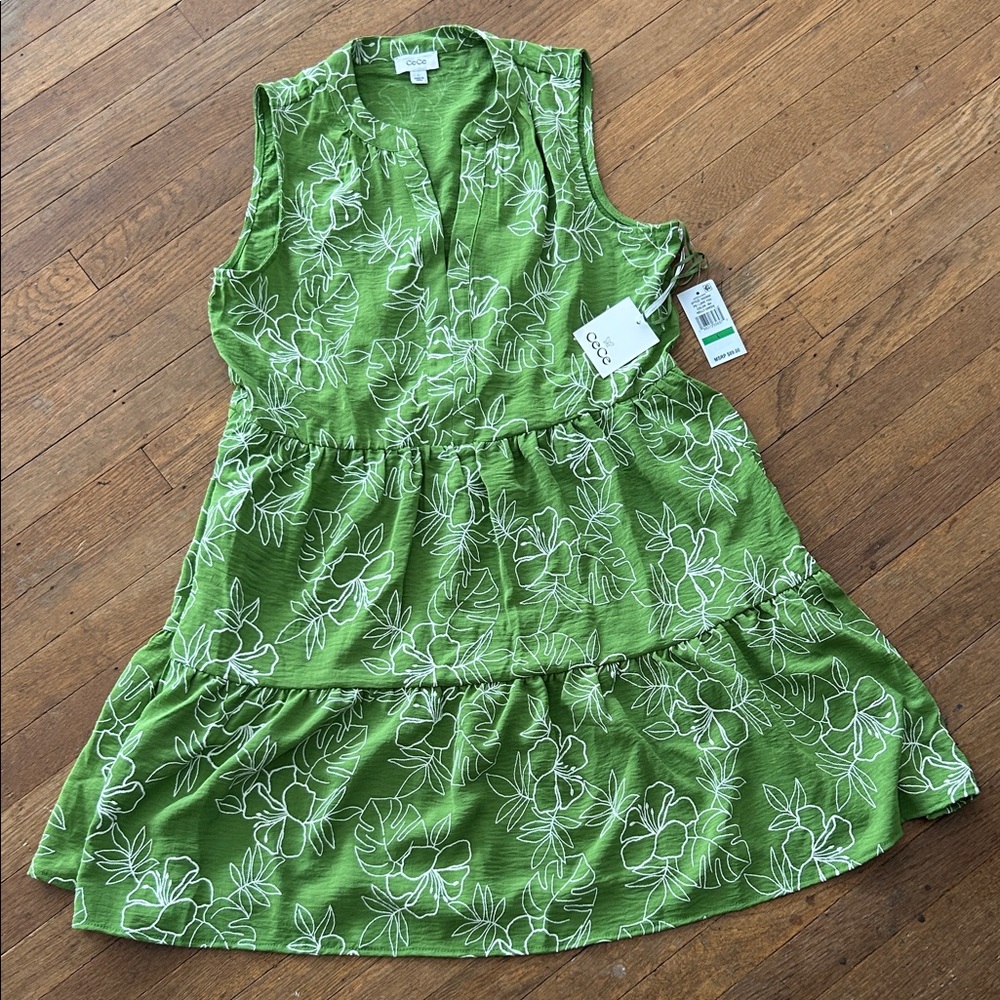 CeCe Kelly Green Floral Sleeveless Baby Doll Dress